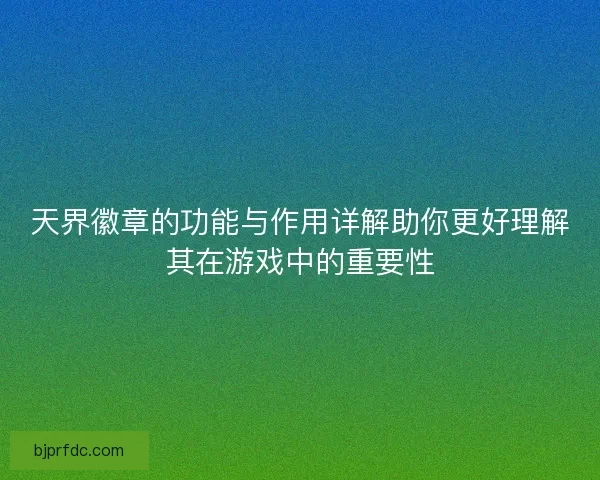天界徽章的功能与作用详解助你更好理解其在游戏中的重要性
